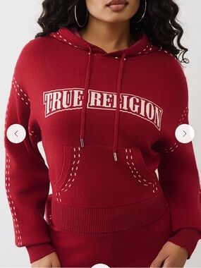 True Religion Red Knit Logo Hoodie NWT